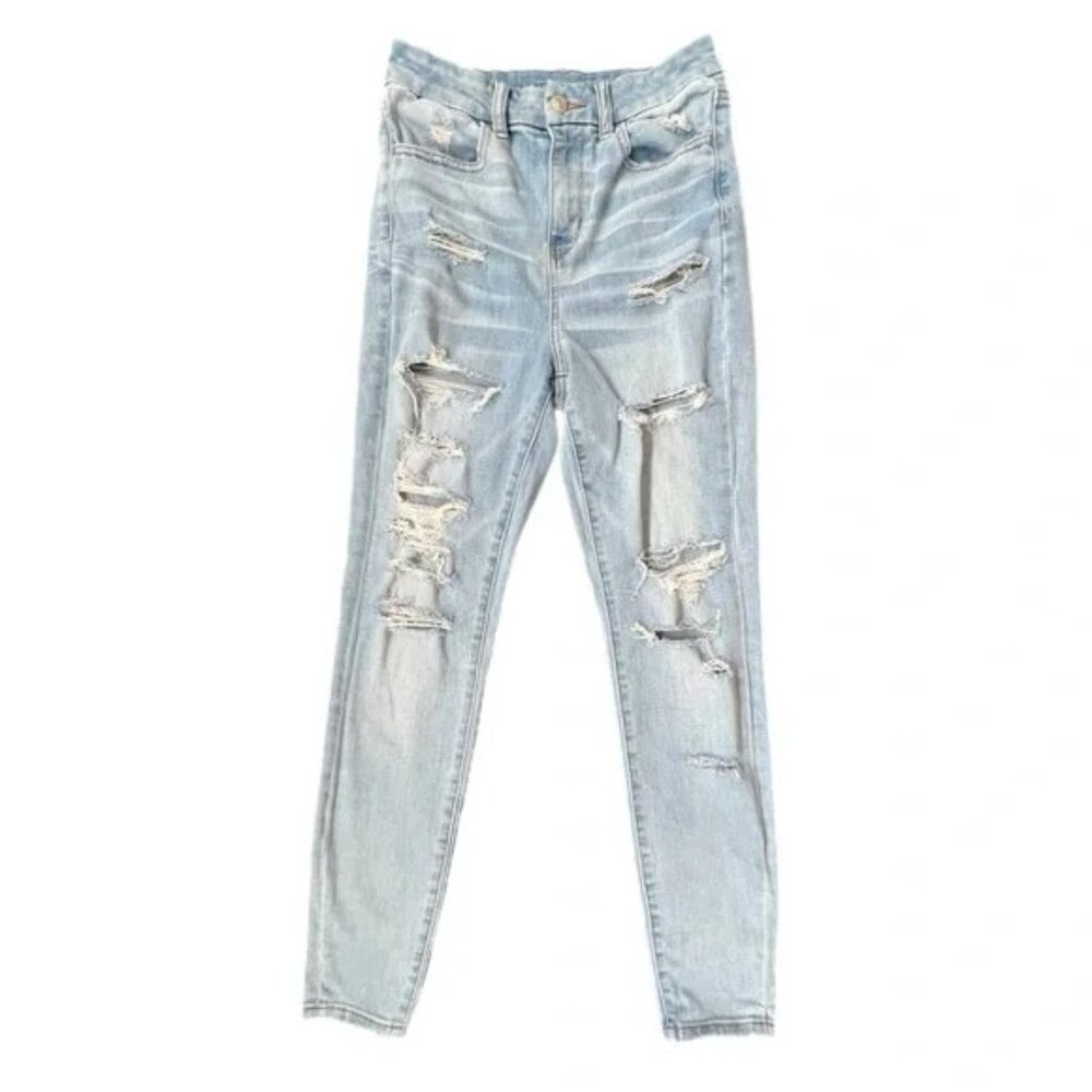 American Eagle Curvy Next Level Stretch High Rise Destroyed Light Wash Jeggings